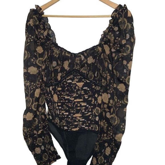 NWT Free People Brunch Date Bodysuit Floral Black size S - Picture 8 of 11